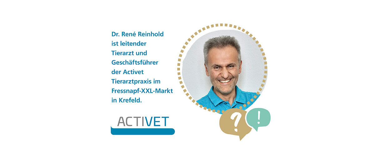 Porträt von Dr. René Reinhold, leitender Tierarzt und Geschäftsführer der Activet Tierarztpraxis im Fressnapf-XXL-Markt in Krefeld.