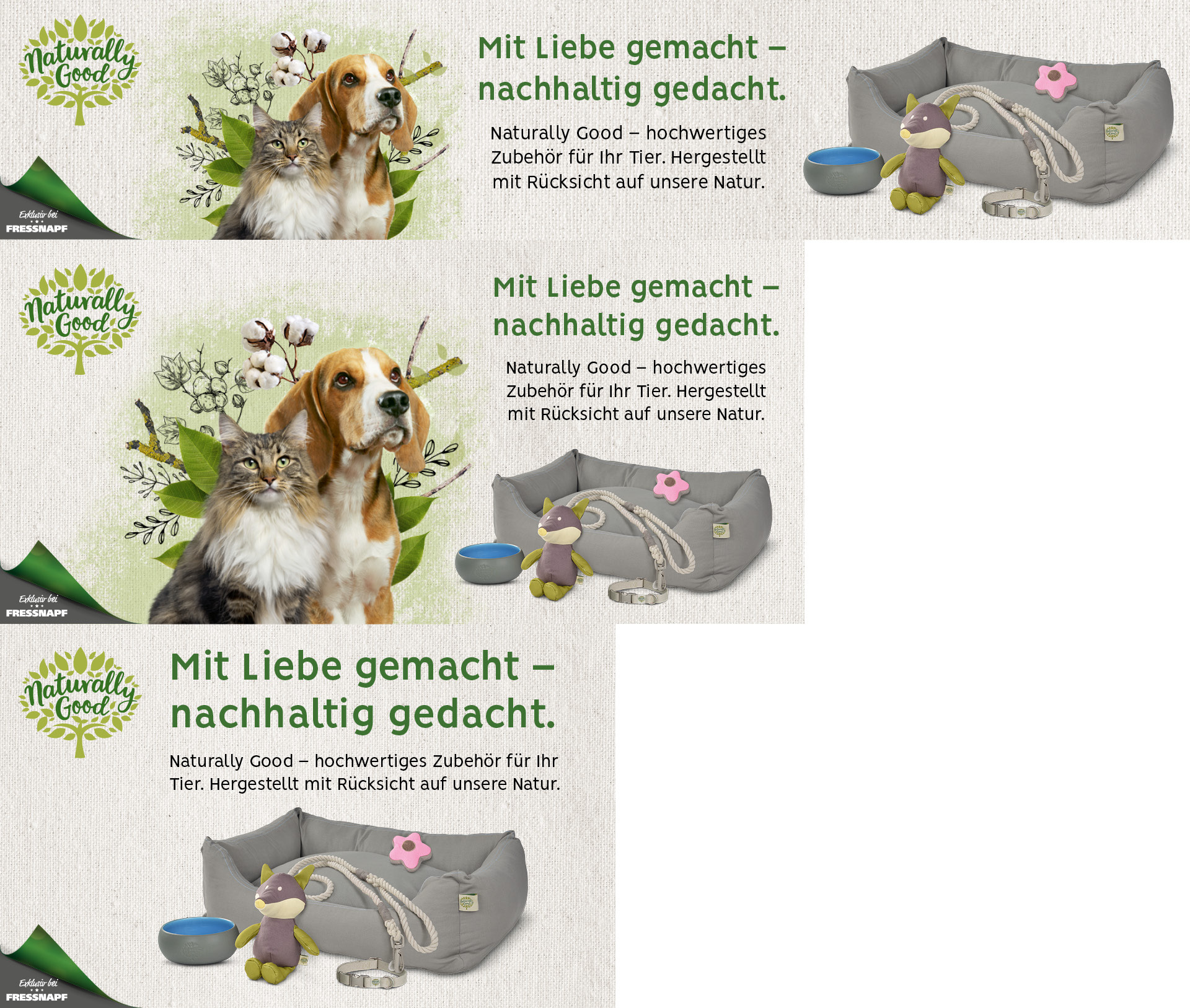 Natürlich gute, nachhaltige Haustierprodukte mit Hund, Katze, umweltfreundlichem Zubehör und Fressnapf-Exklusivangebot.