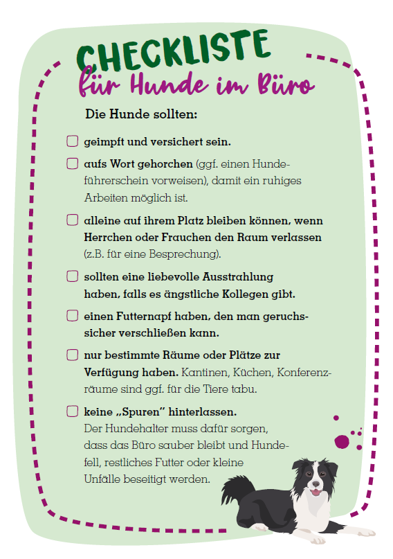 Checkliste für Hund im Büro Checkliste für Hund im Büro