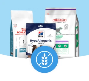 Hypoallergenes Tierfutter von Royal Canin, Hill's und Medica mit glutenfreiem Symbol