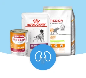 Nierendiät Hundefutter von Animonda Integra Protect, Royal Canin Renal und Medica Veterinary Diet mit Nierensymbol
