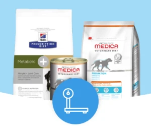 Hill's Prescription Diet Metabolic und Pet Balance Medica Veterinary Diet Gewichtsreduktionsfutter für Hunde mit Waagesymbol