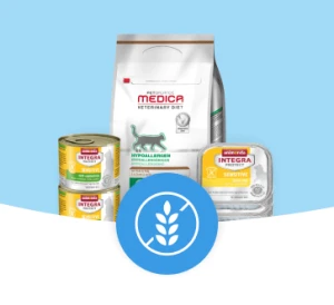 Hypoallergenes Katzenfutter Medica Veterinary Diet und Integra Protect Sensitive Nass- und Trockenfutter für empfindliche Katzen