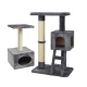 Moderner grauer Katzenbaum mit zwei Plattformen, Sisal-Kratzstangen, zwei Höhlen und einer kleinen Leiter für Katzen