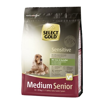 Select Gold Sensitive Hundefutterbeutel für mittelgroße Senioren-Hunde, mit Ente und Kartoffel, geeignet für Hunde von 11-25 kg, Alter 7+.