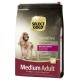 Select Gold Sensitive Hundefutterbeutel, mit einer braunen Hundesilhouette, beschriftet mit "Medium Adult" für Hunde von 11-25 kg, mit Zutaten aus Pferd und Tapioka.