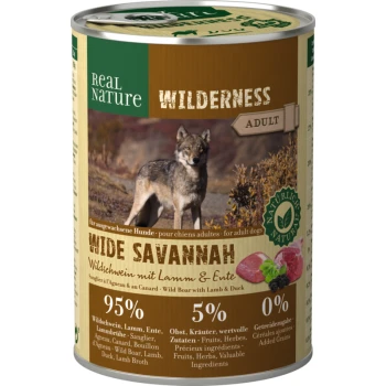 REAL NATURE WILDERNESS Adult 6x400g Wide Savannah, Wildschwein mit Lamm und Ente